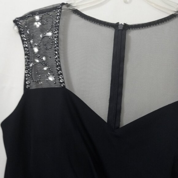 Vintage Stenay Size 8 Black Sleeveless Dress Sheer Neckline Embellished Shoulder - Picture 12 of 16